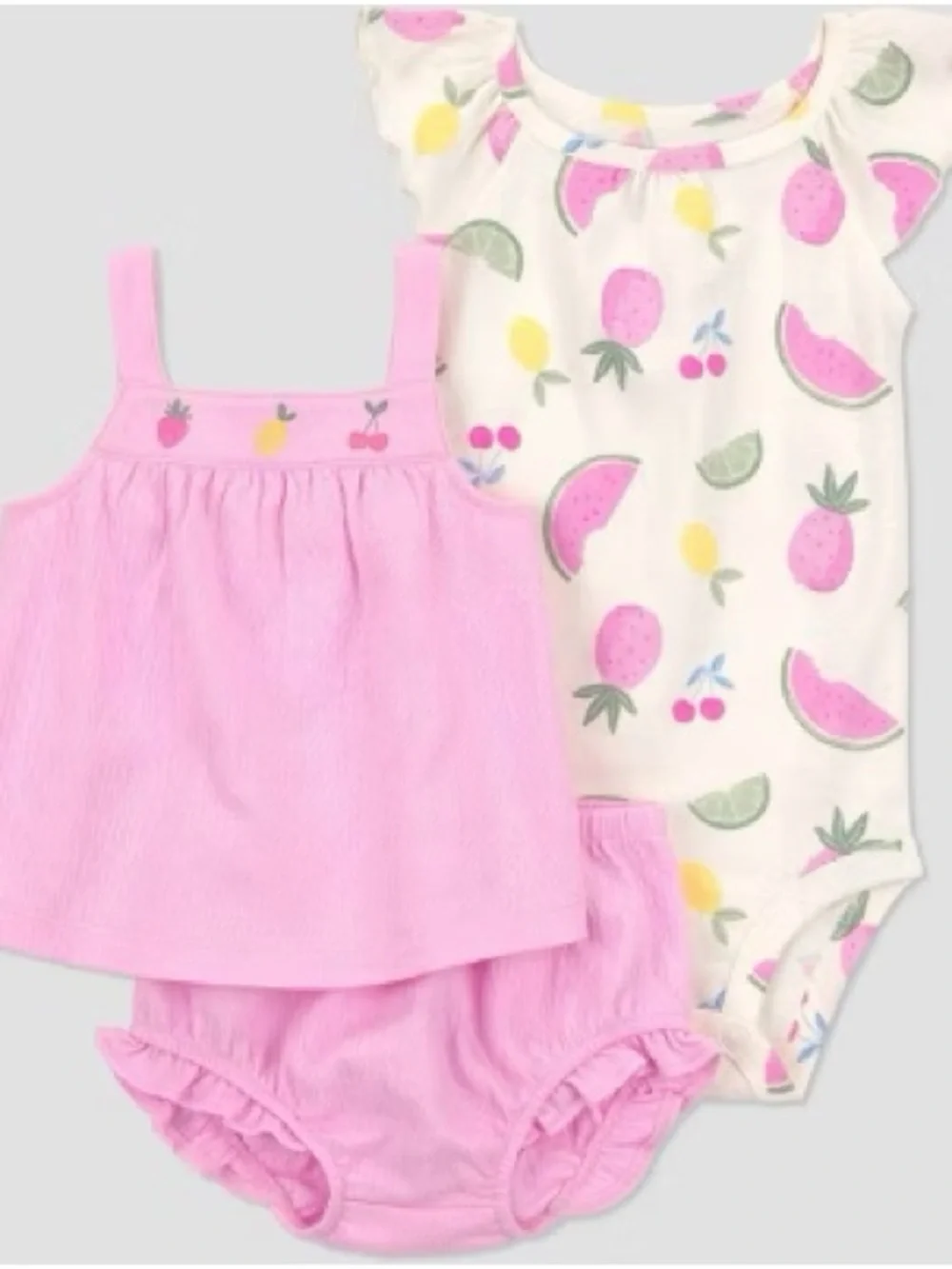 3 piece Carter's Pink Tank Top set & Fruit-Print Bodysuit